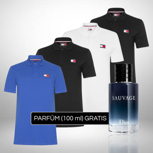 Set 4 Poloshirts Tommy Hilfiger + Perfume Sauvage Dior (100ml) Gratis