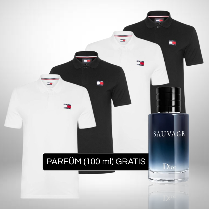 Set 4 Poloshirts Tommy Hilfiger + Perfume Sauvage Dior (100ml) Gratis