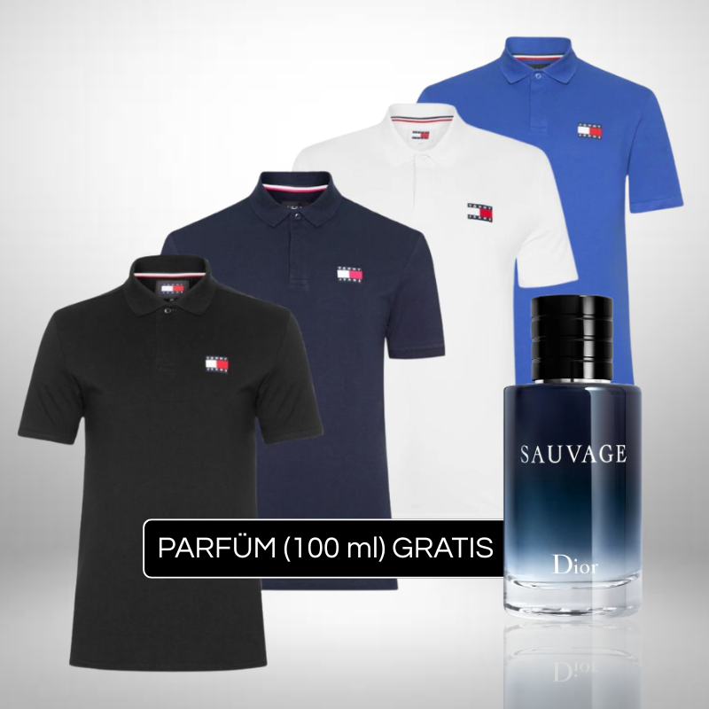 Set 4 Poloshirts Tommy Hilfiger + Perfume Sauvage Dior (100ml) Gratis