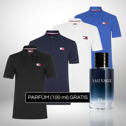 Set 4 Poloshirts Tommy Hilfiger + Perfume Sauvage Dior (100ml) Gratis