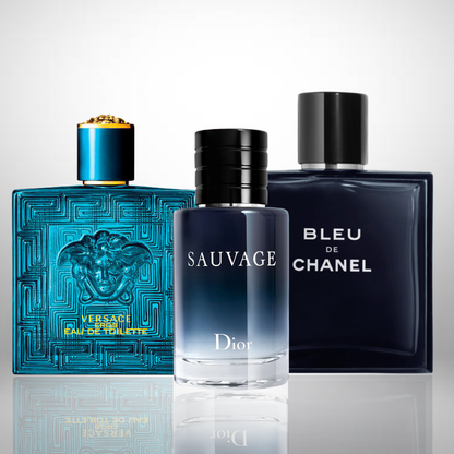 Combo aus 3 Herrenparfums – Dior Sauvage, Bleu de Chanel und Versace Eros